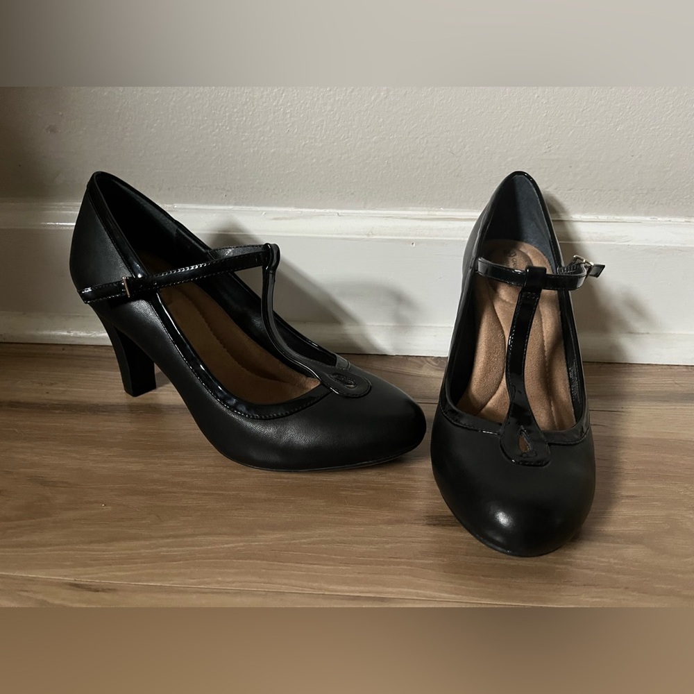 Elegant Black T-Strap Heels